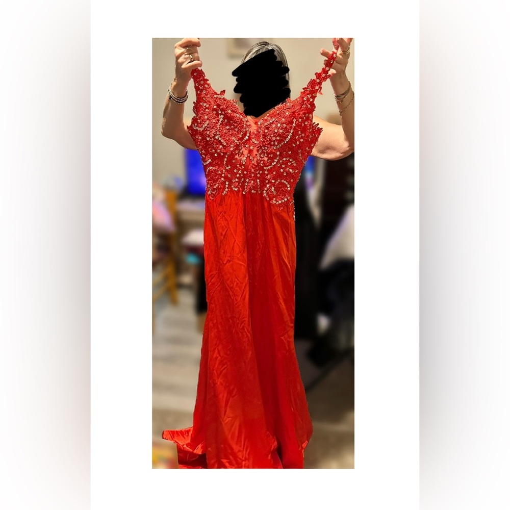 Elegant Red Beaded Evening Gown